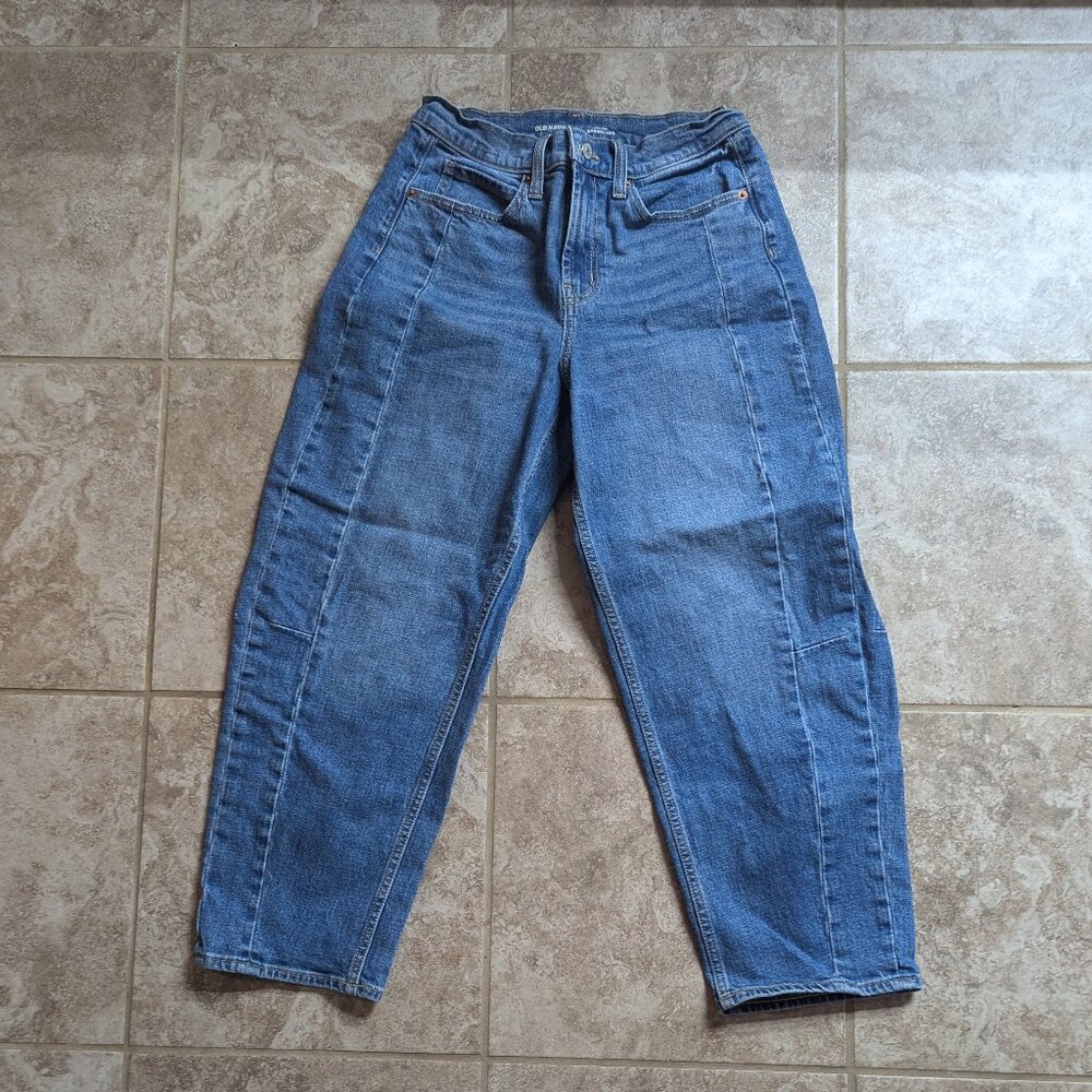 High Rise Barrel Jeans Size 4 Blue Denim - Old Navy